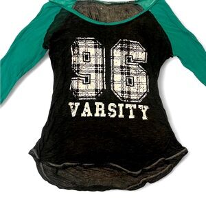 Teal and Black Varsity Graphic Women's Top